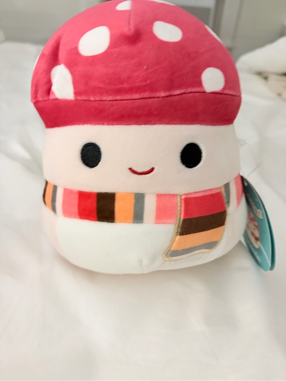 Squishmallows Pink Mushroom Plush with Striped Scarf